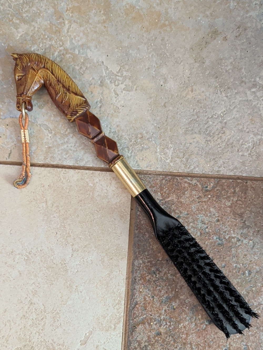 Vintage Black Bristle Men's Valet Boot Brush with Brown Horse Handle Mid-century - Picture 2 of 9